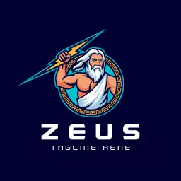 Bold Blue and White Zeus Illustration for Religious Themes Logo Template