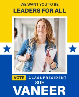 Bold Blue and Yellow Class President Election Campaign Poster Template
