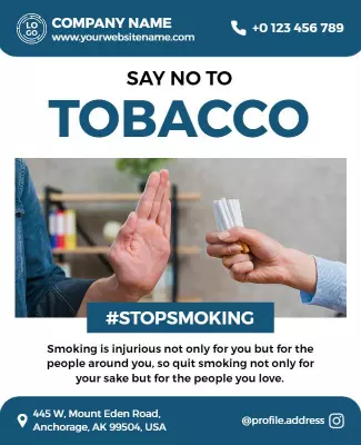 Bold Blue Anti-Tobacco Awareness Campaign Poster Template