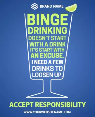 Bold Blue Awareness Poster on Binge Drinking Responsibility Template