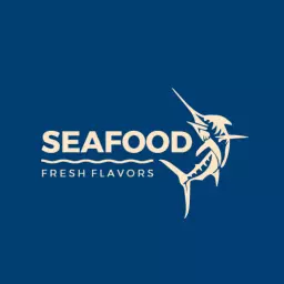 Bold Blue Background with Fresh Seafood Flavor Logo Template
