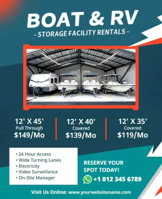 Bold Blue Boat and RV Storage Facility Rentals Poster Template