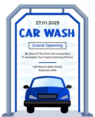 Bold Blue Car Wash Grand Opening Event Poster Template