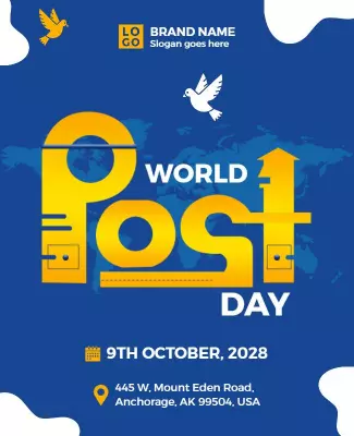 Bold Blue Celebratory World Post Day Awareness Poster Template