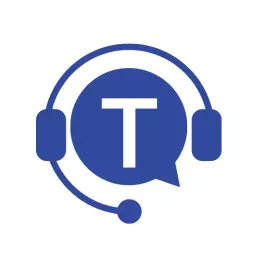 Bold Blue Chat Logo Featuring Letter T and Headset Design Logo Template