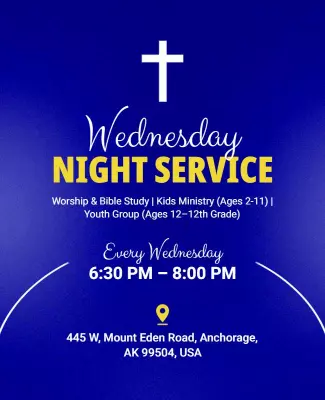 Bold Blue Christian Community Night Service Poster Template