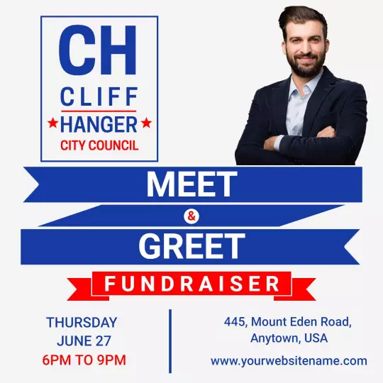 Bold Blue City Council Meet and Greet Fundraiser Event Ad Template