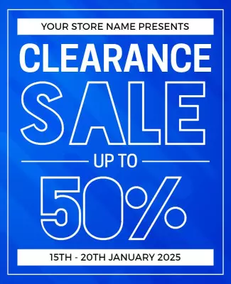 Bold Blue Clearance Sale Promotion Discount Poster Template