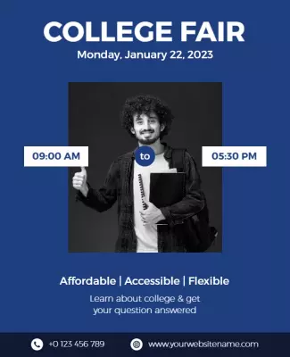 Bold Blue College Fair Informational Event Flyer Template