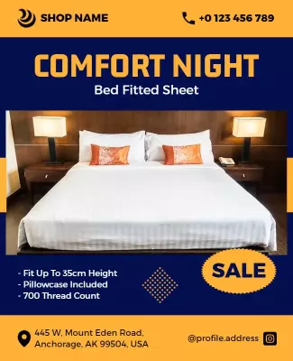 Bold Blue Comfort Night Bed Fitted Sheet Sale Poster Template