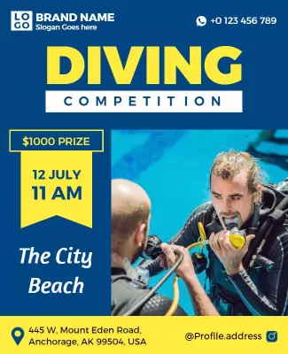 Bold Blue Diving Competition Event Poster Template