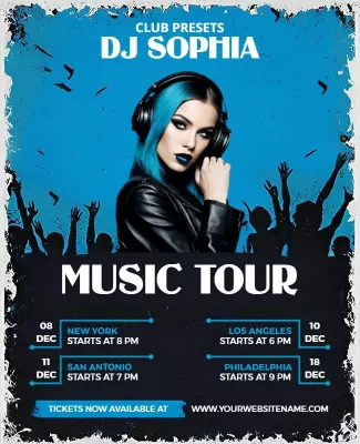 Bold Blue DJ Sophia Music Tour Event Poster Template