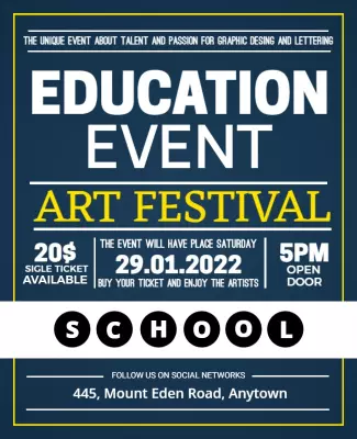 Bold Blue Education Art Festival Announcement Poster Template