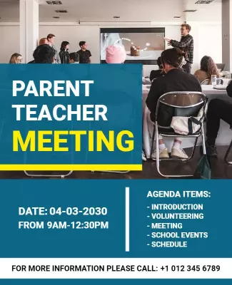 Bold Blue Educational Parent Teacher Meeting Poster Template