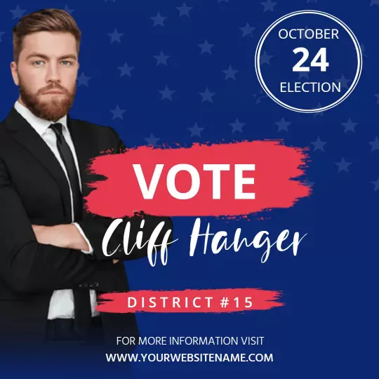 Bold Blue Election Promotion for Cliff Hanger District #15 Ad Template