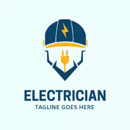 Bold Blue Electrician with Safety Helmet and Lightning Logo Template