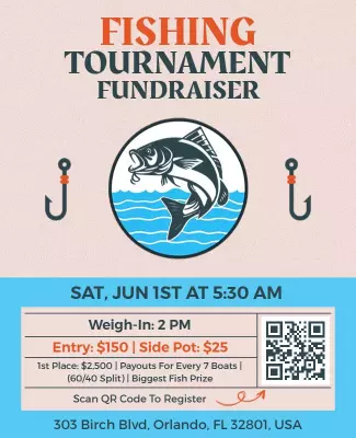 Bold Blue Fishing Tournament Fundraiser Poster Template