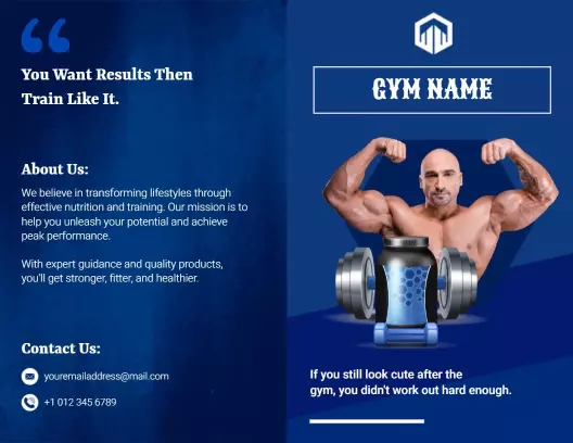 Bold Blue Fitness Training and Nutrition Gym Brochure Template