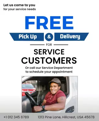 Bold Blue Free Pick Up and Delivery Service Customers Poster Template