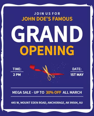 Bold Blue Grand Opening Celebration Event Poster Template