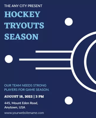 Bold Blue Hockey Tryouts Season Announcement Poster Template