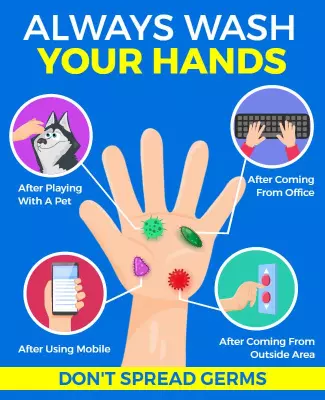 Bold Blue Hygiene Awareness Always Wash Your Hands Poster Template