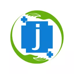 Bold Blue Letter J with Health Symbols in Circle Logo Template