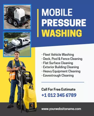 Bold Blue Mobile Pressure Washing Services Poster Template