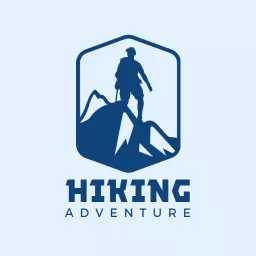 Bold Blue Mountain Climber Capturing Hiking Adventure Logo Template