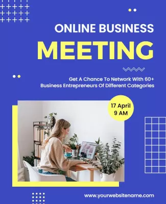Bold Blue Online Business Meeting Networking Poster Template