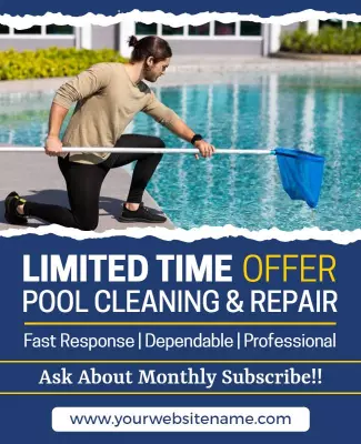 Bold Blue Pool Cleaning and Repair Service Offer Poster Template