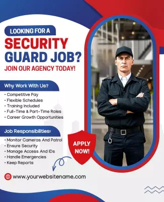 Bold Blue Security Job Recruitment Agency Poster Template