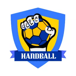 Bold Blue Shield Featuring Hand Grasping a Handball Logo Template