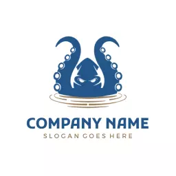Bold Blue Squid Design Representing Marine Life Company Logo Template