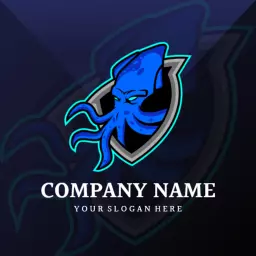 Bold Blue Squid Graphic Highlighting Marine Adventure Logo Template