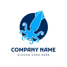 Bold Blue Squid Illustration Enhancing Marine Life Logo Template