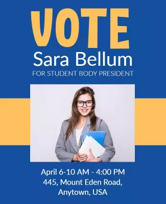 Bold Blue Student Body Election Vote Campaign Poster Template