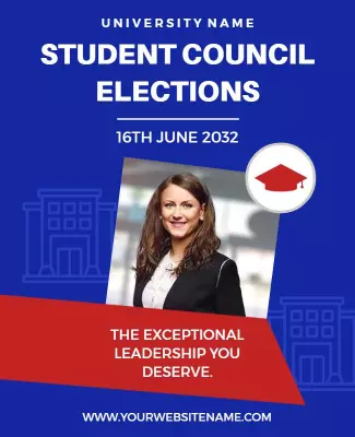 Bold Blue Student Council Elections Leadership Poster Template
