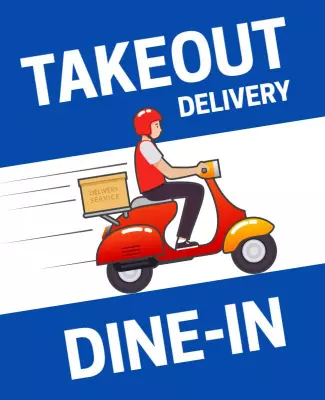 Bold Blue Takeout Delivery Dine-In Service Poster Template