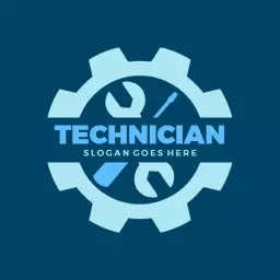 Bold Blue Technician Tools Inside a Gear Design Logo Template