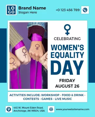 Bold Blue Women's Equality Day Celebration Workshop Poster Template