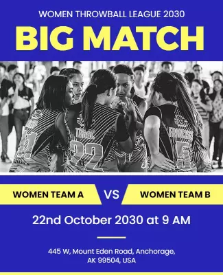 Bold Blue Women's Throwball League Match Poster Template