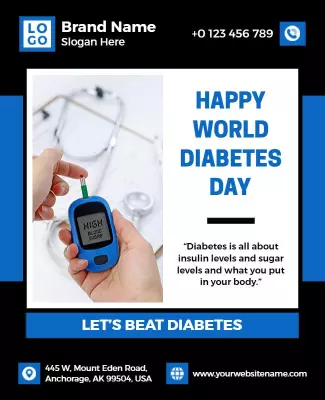 Bold Blue World Diabetes Awareness Celebration Poster Template