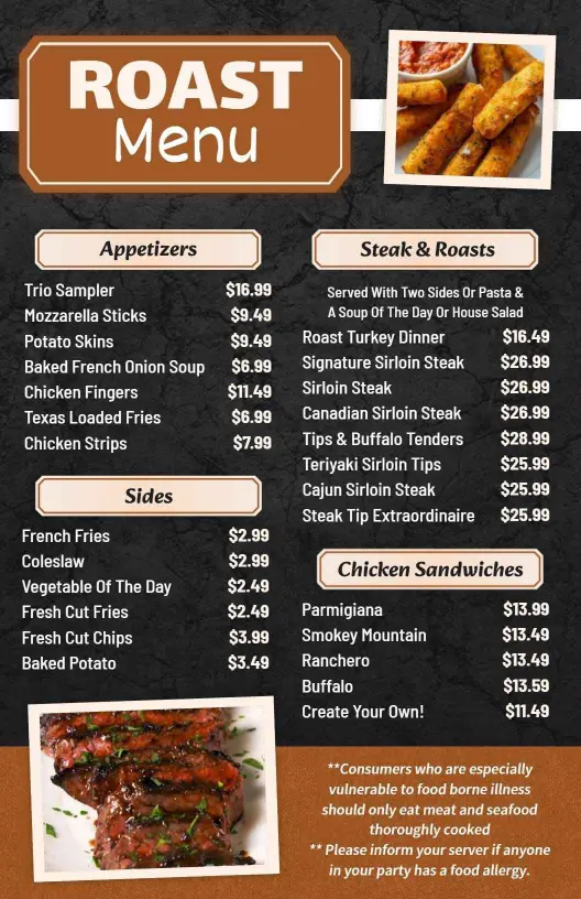 Bold Brown Appetizers and Sides Roast Menu Template