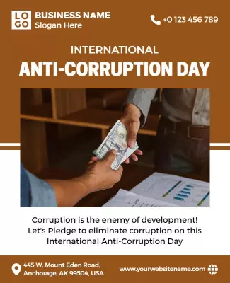 Bold Brown International Anti-Corruption Day Awareness Poster Template