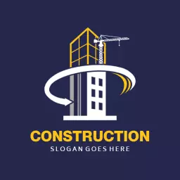 Bold Building Under Construction with Cranes Signifying Growth Logo Template