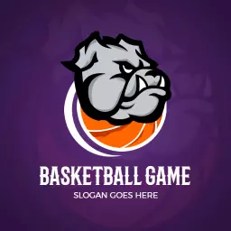Bold Bulldog Mascot and Basketball Embrace Game Logo Template