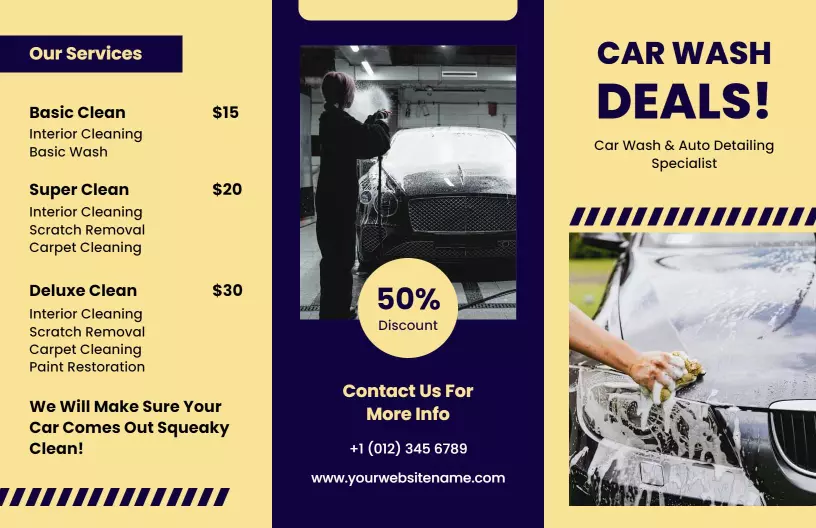 Bold Car Wash Services and Discount Deals Brochure Template
