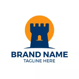 Bold Castle Design with Vibrant Orange Sun Logo Template