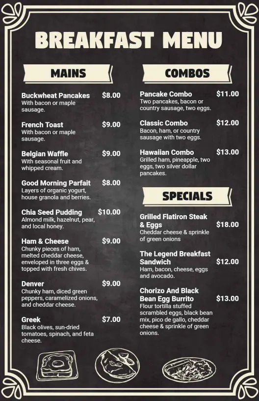 Bold Chalkboard Themed Breakfast Menu Template